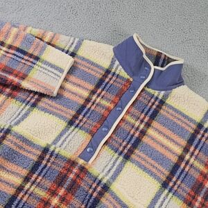 American Eagle Jacket Womens XL Multicolor Plaid Sherpa Fleece Snap Pullover